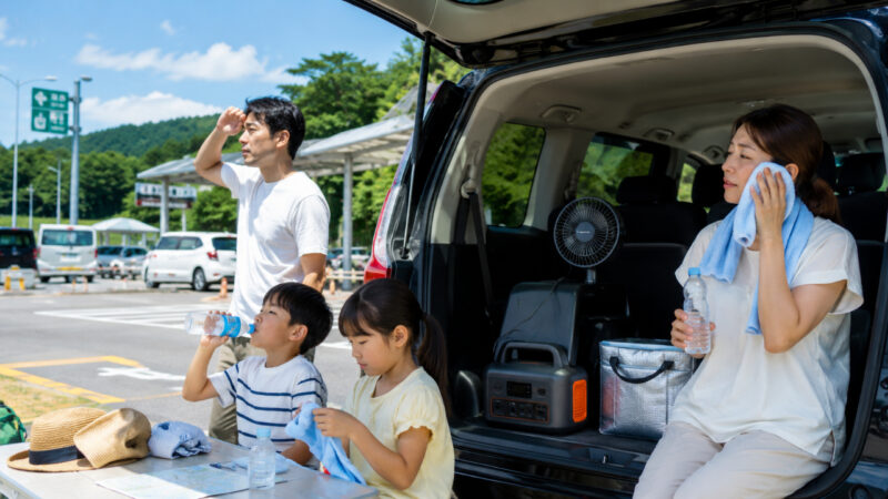 酷暑時代の長距離移動や停電対策をイメージした夏の暑さ対策風景画像