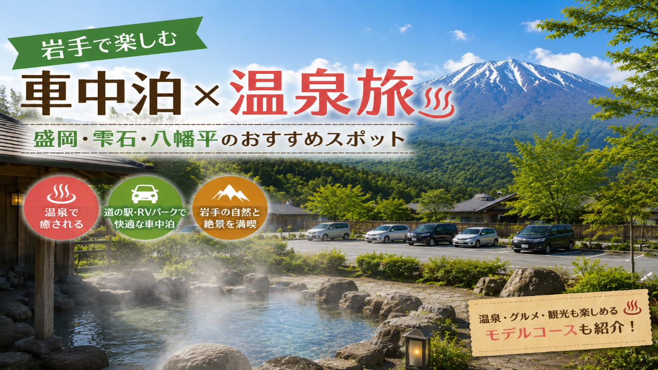 盛岡・雫石・八幡平周辺で温泉と車中泊旅を楽しむイメージ