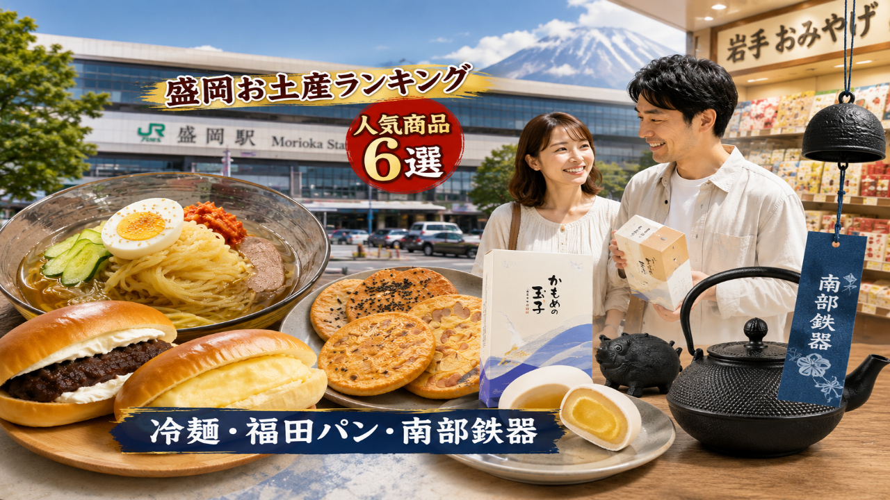 盛岡冷麺や福田パン、南部鉄器など人気のお土産を紹介するイメージ